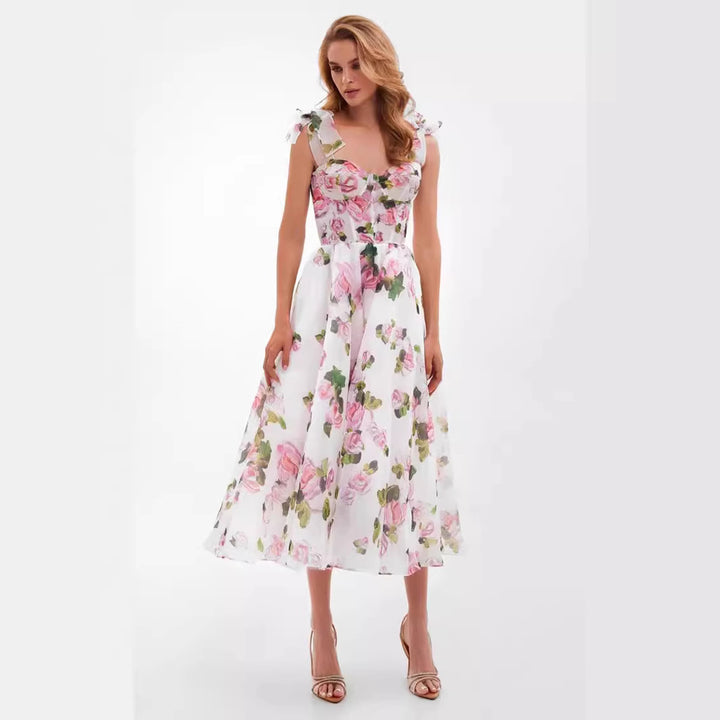 Women's floral dress with off-the-shoulder design