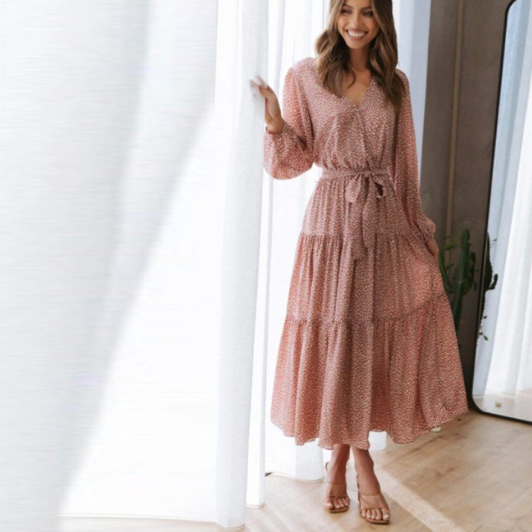 Midi dress with ruffles for women with a fitted belt Lune London