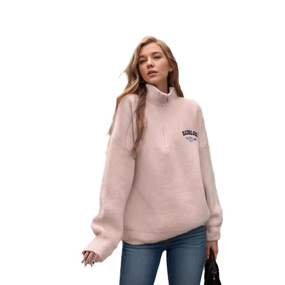 Ladies Soft High Neck Sweater with Zipper and Modern Details Lune London