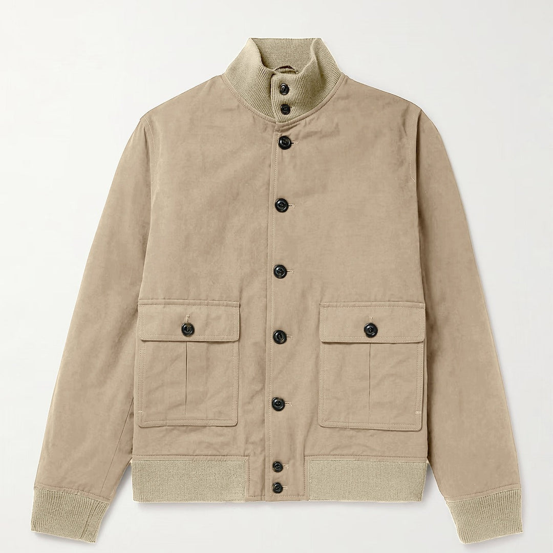 Functional utility jacket for men with high collar and flap pockets Lune London