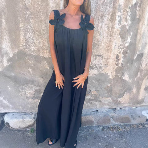 Fluid maxi dress for women with decorative ties at the shoulders Lune London