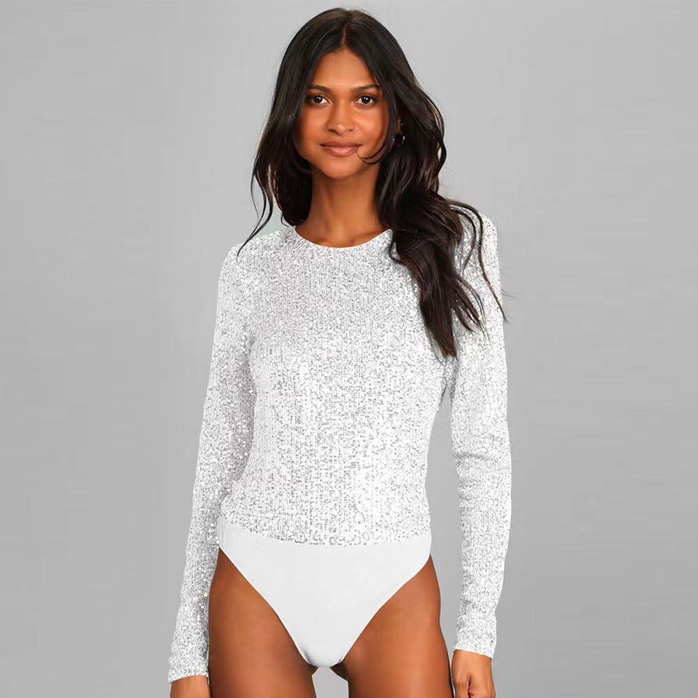 Women's Functional Sequined Bodysuit with Long Sleeve Lune London
