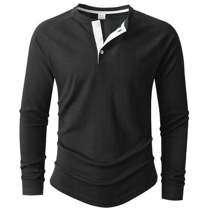 Men's Long Sleeve Textured Surface Henley Shirt Lune London
