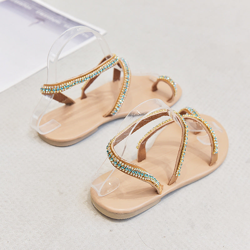 Ladies Elegant Sandals with Crystal Decorations and Chic Transparent Surface