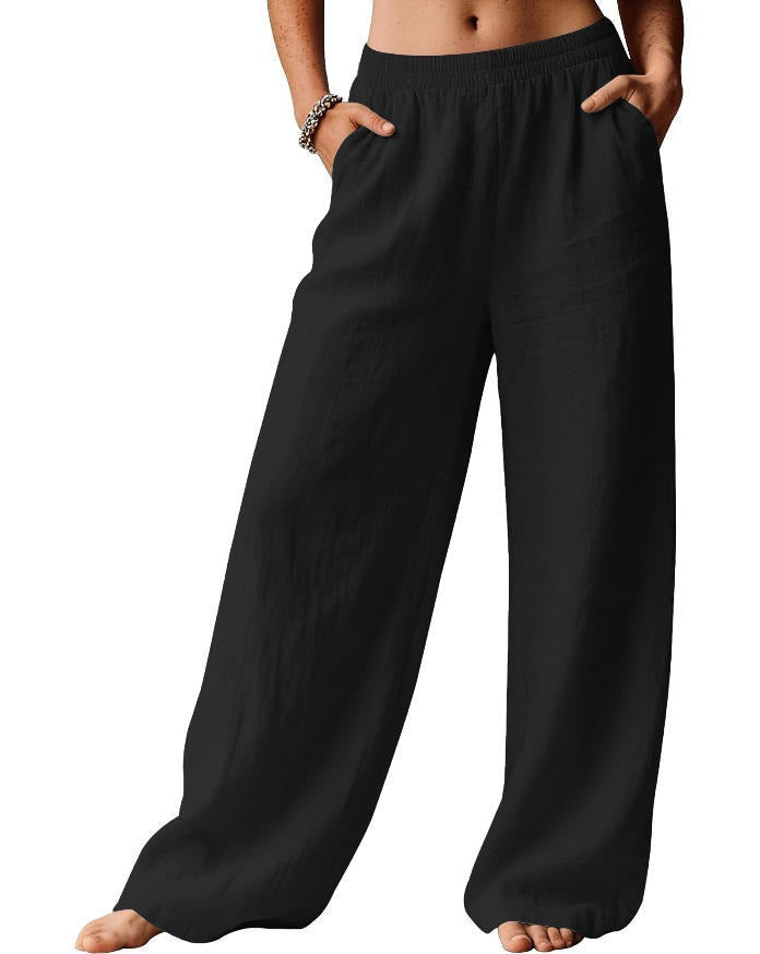 Pantalon en lin pour femme, confortable et décontracté, avec taille élastique Chic & Stil