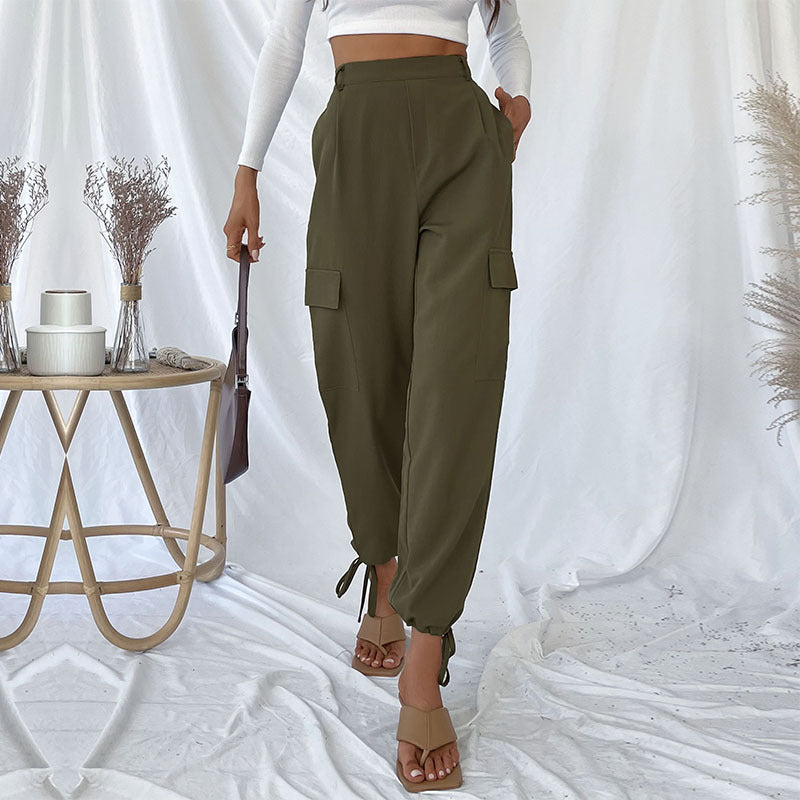 Women High-waisted cargo pants with adjustable ankle ties Lune London