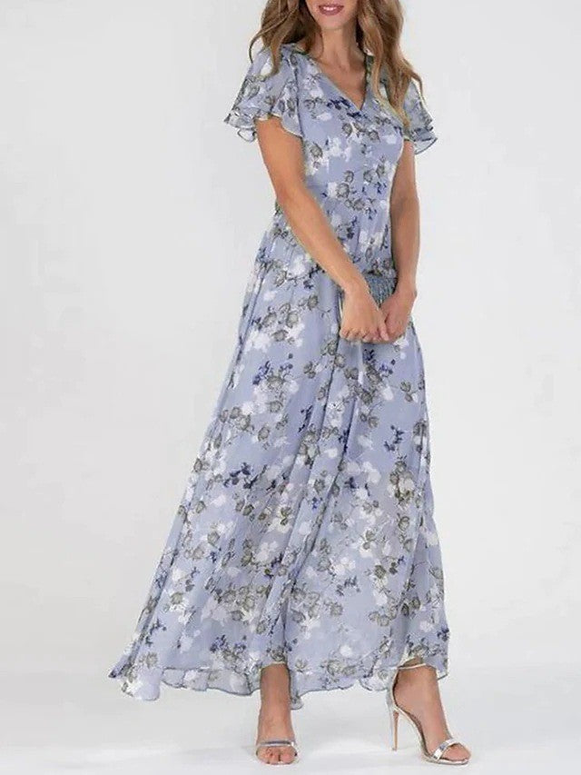 Chic and Stylish Floral Chiffon Maxi Dress for Women