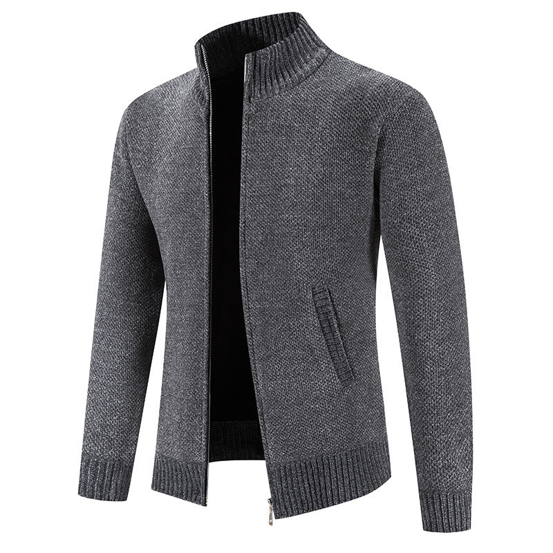 Trendy knitted jacket for men with high collar and zipper Lune London