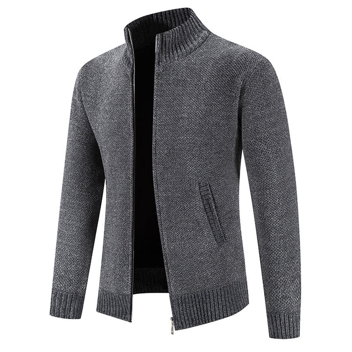 Trendy knitted jacket for men with high collar and zipper Lune London
