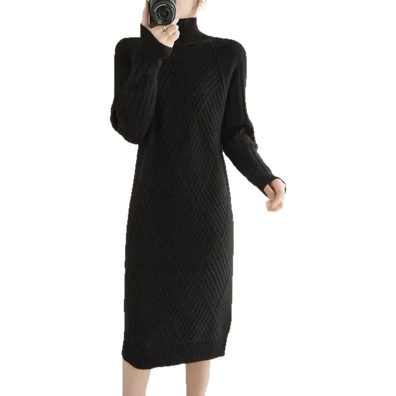 Robe en tricot pour femmes avec col montant et motif côtelé Chic & Stil