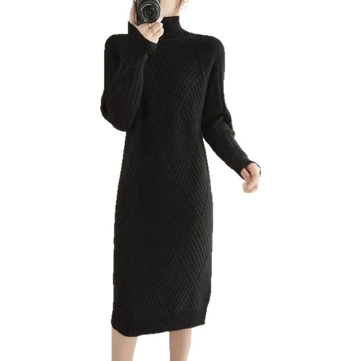 Robe en tricot pour femmes avec col montant et motif côtelé Chic & Stil