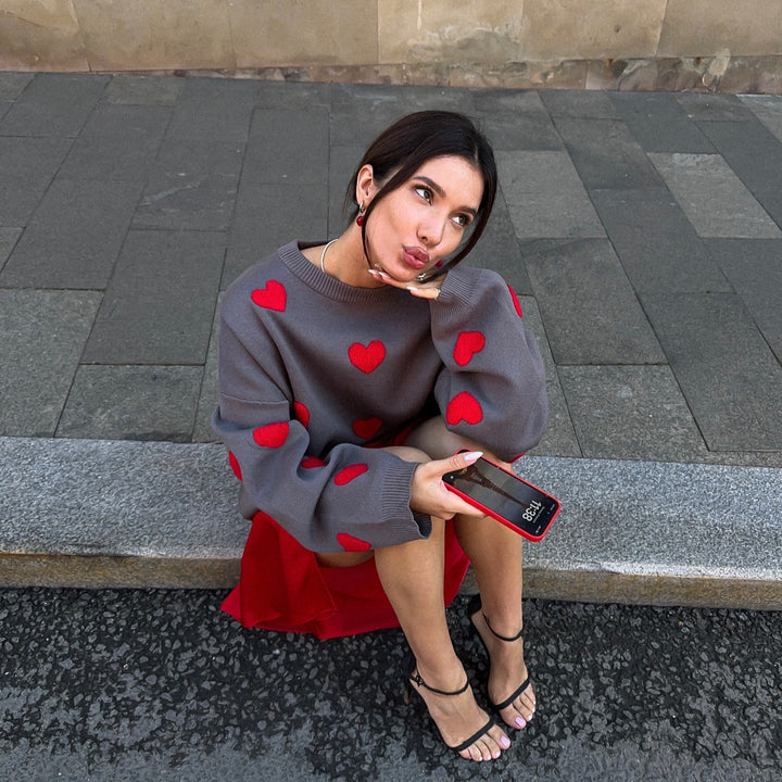Sweater women with heart-shaped applications and relaxed fit Lune London