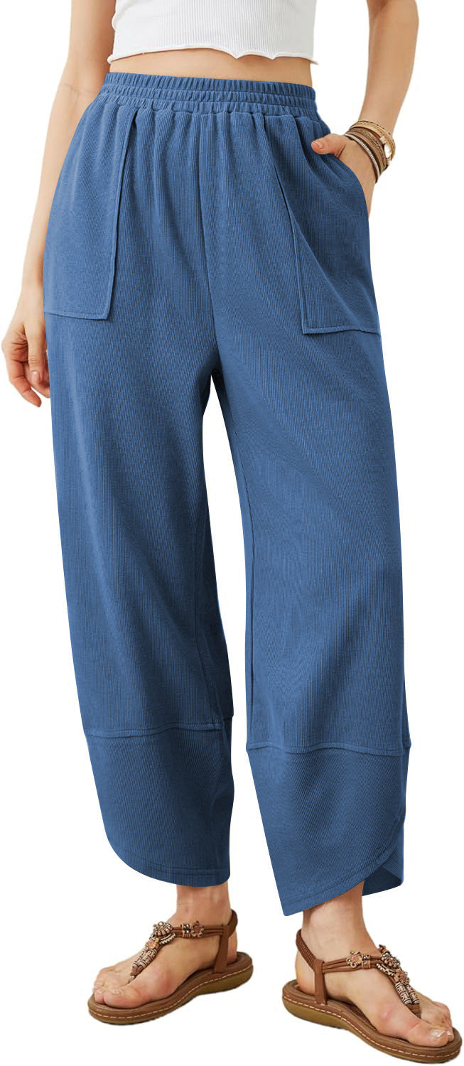 Women's Loose-Fitting Leisure Pants with Elastic Waistband and Practical Pockets Lune London