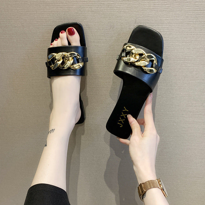 Women's Strappy Mules with Luxurious Chain Accent and Comfortable Footbed Lune London