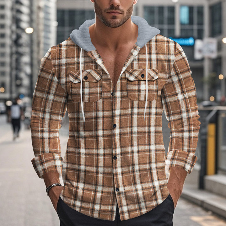 Men's plaid casual shirt with removable hood Lune London