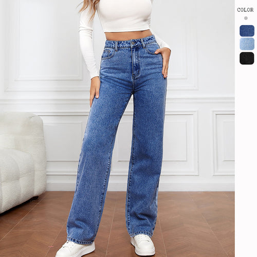 Ladies high-cut denim jeans with wide leg Lune London