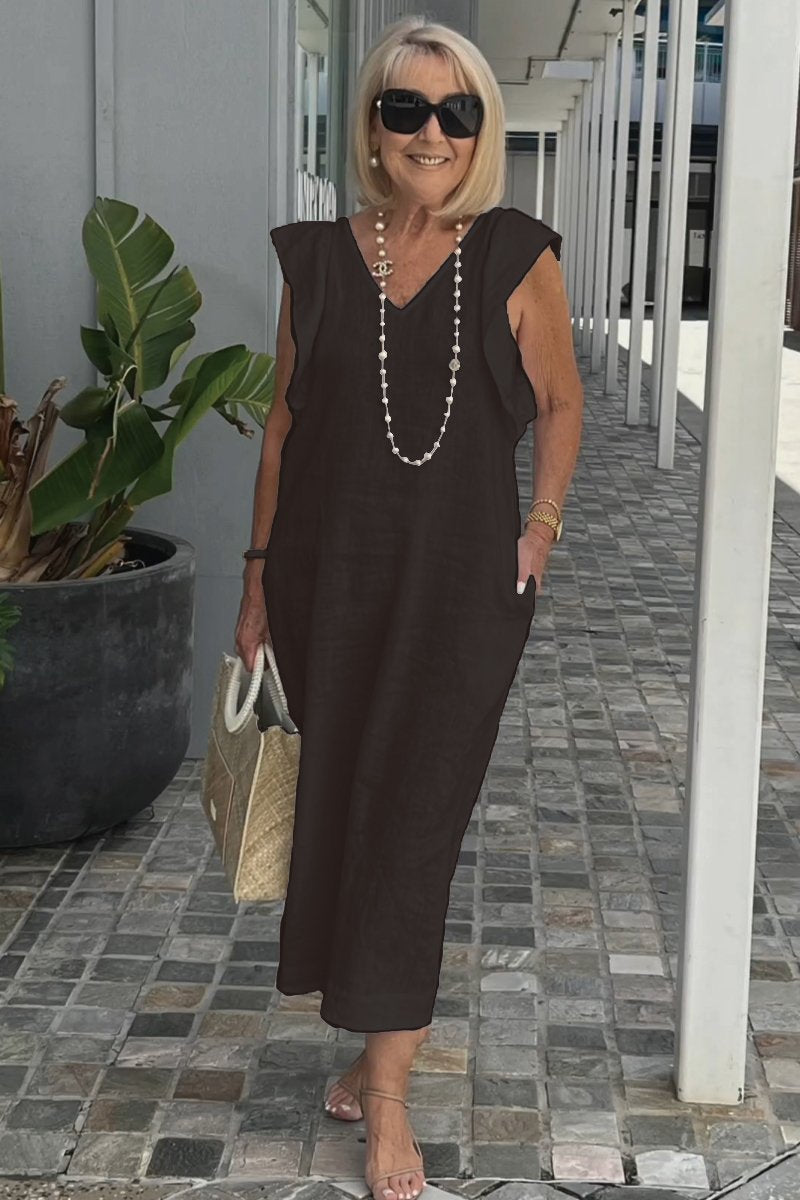 Maxi dress for women with V-neck and raglan sleeves Lune London