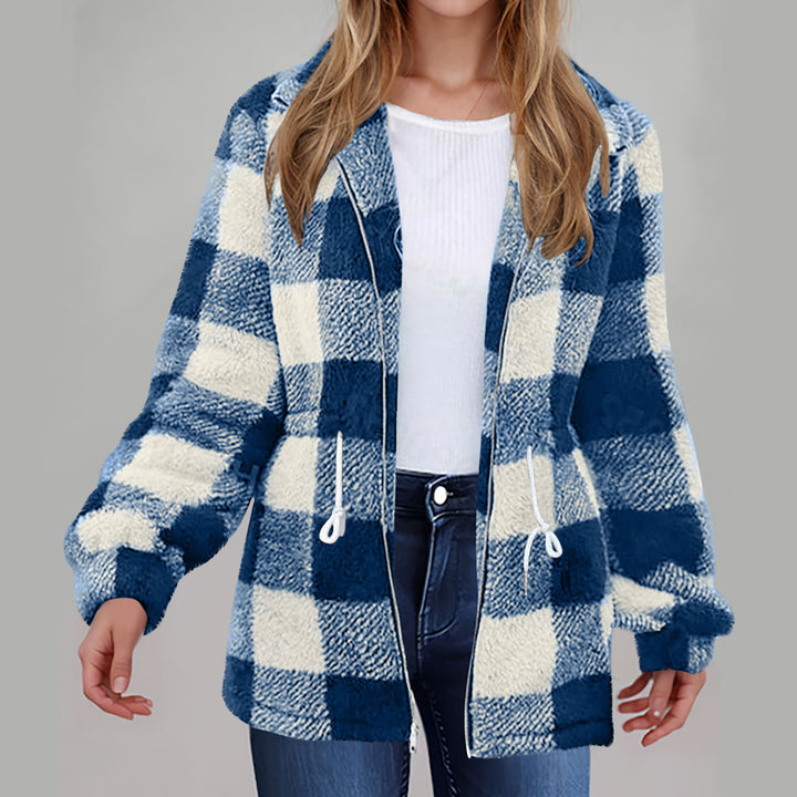 Fleece jacket for women with a trendy check pattern and practical pockets Lune London
