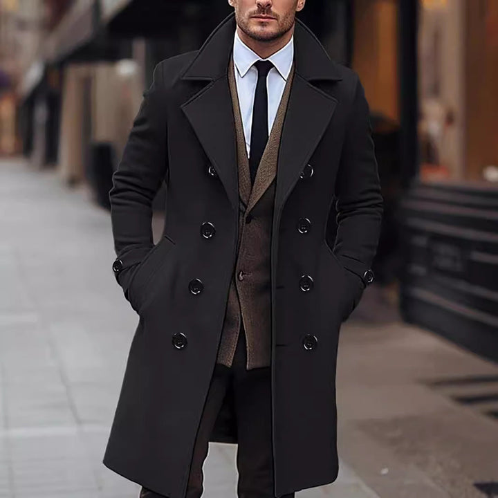 Men's Double-Breasted Wool Coat with Classic Cut and Elegant Details Lune London
