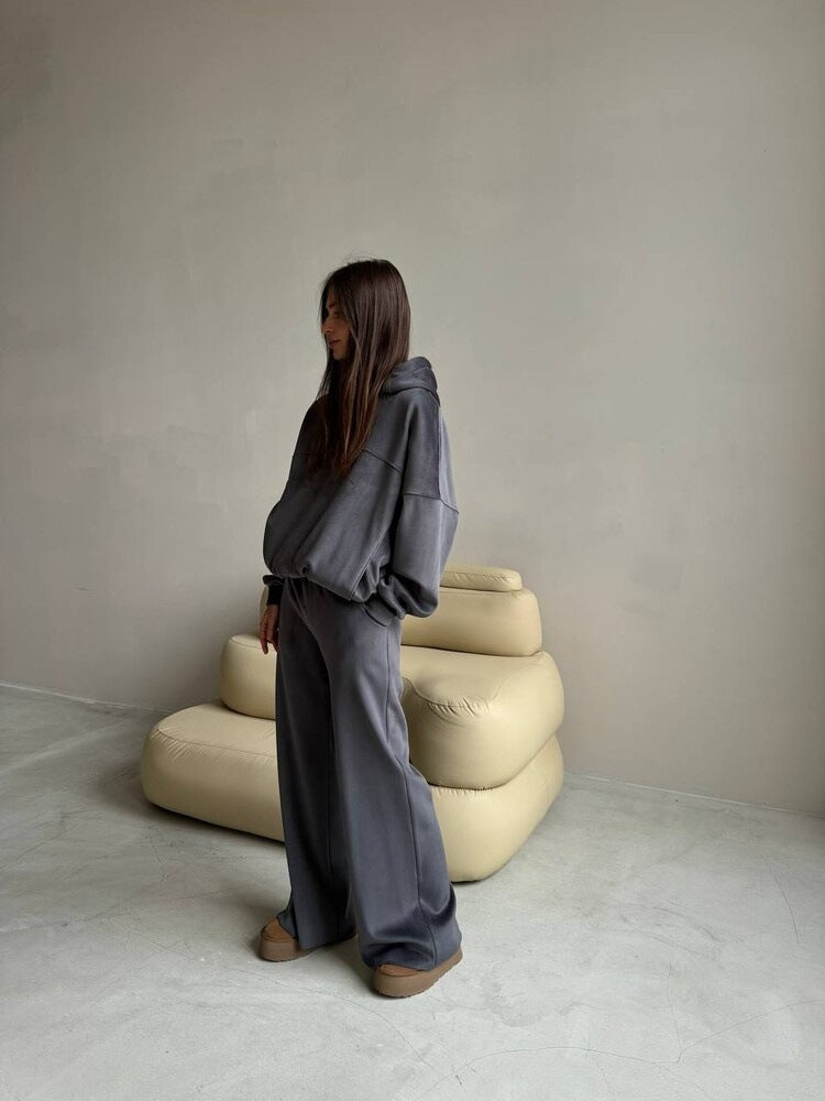 Ladies Premium Comfortable Hoodie Set and Chic Wide Leg Pants