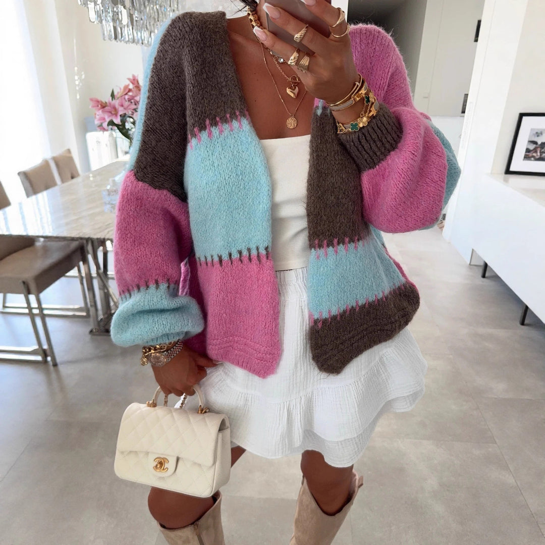 Cardigan de loisirs pour femmes avec des manches volumineuses et un motif géométrique Chic & Stil