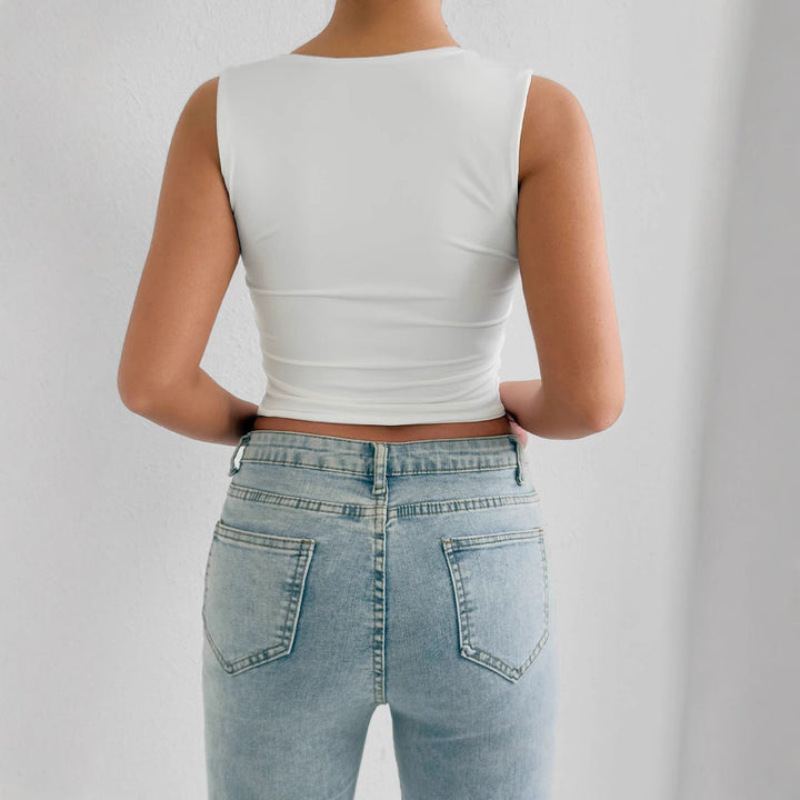 Women fitted crop top with deep V-neck Lune London