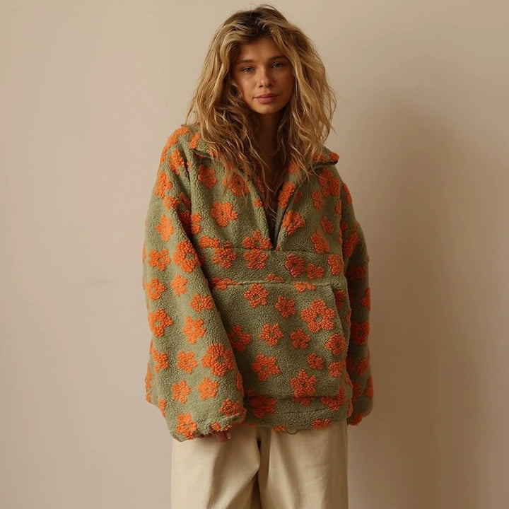 Women oversized cozy sweater with 3D floral design Lune London