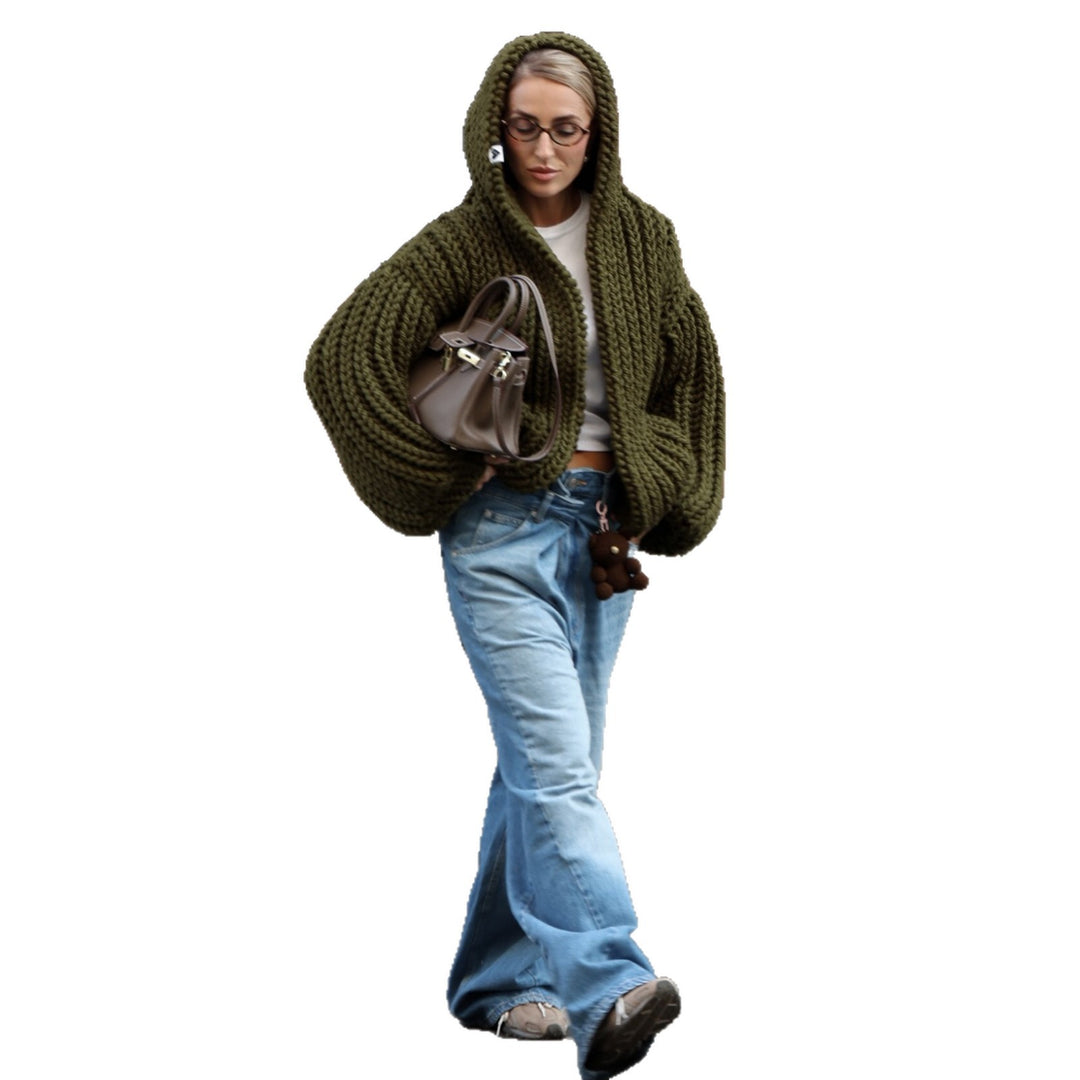 Oversized women's knit jacket with hood Lune London