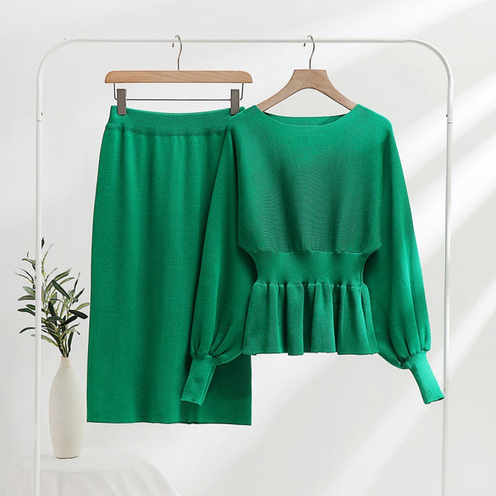 Elegant knitted set for women with gathers and balloon sleeves Lune London