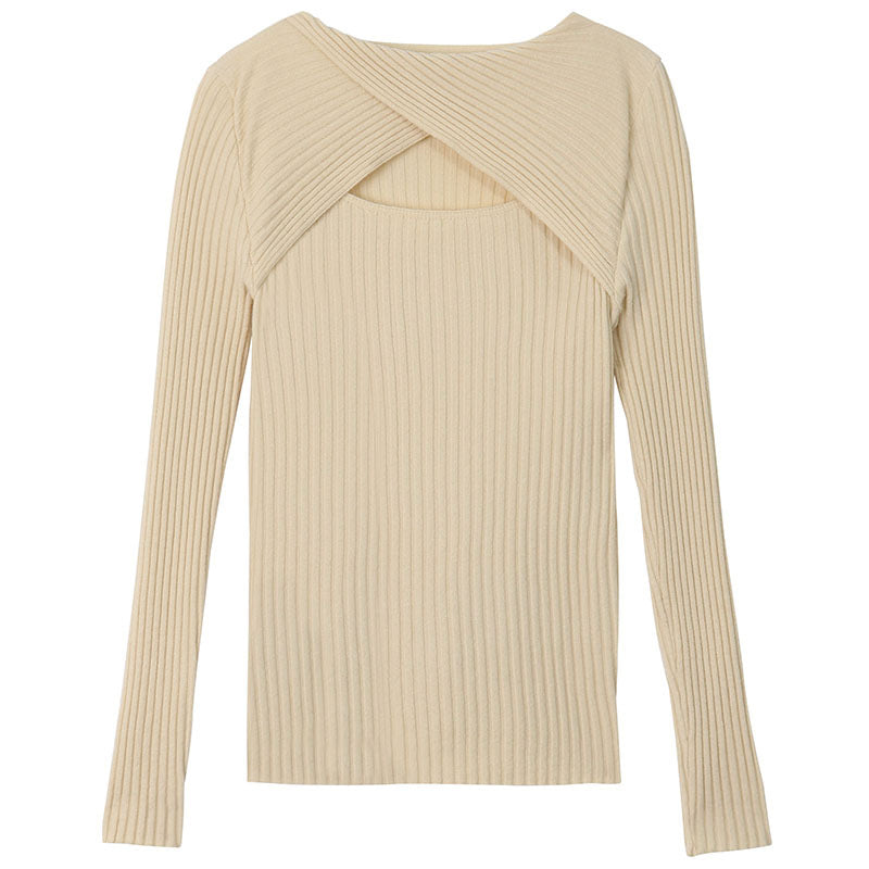 Women's long sleeve shirt with open shoulder area and rib knit pattern Lune London