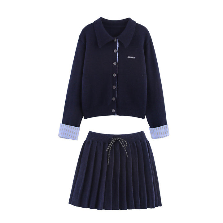 Women's knit set with shirt collar and pleated skirt Lune London
