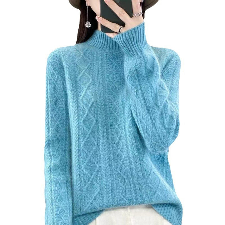 High-quality knitted pullover for women with a turtleneck and cable design Lune London