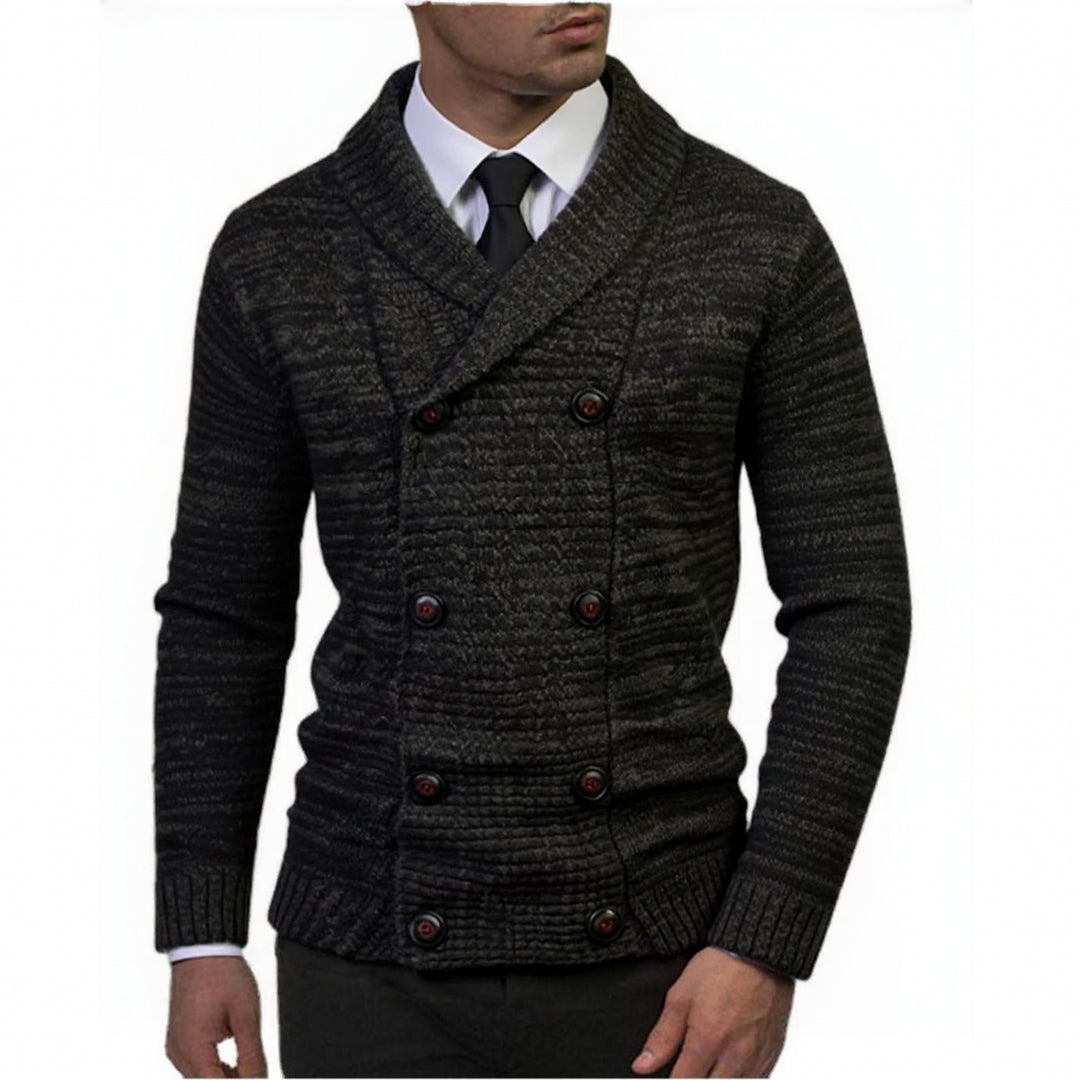 Elegant knitted sweater for men with double button closure and structured design Lune London