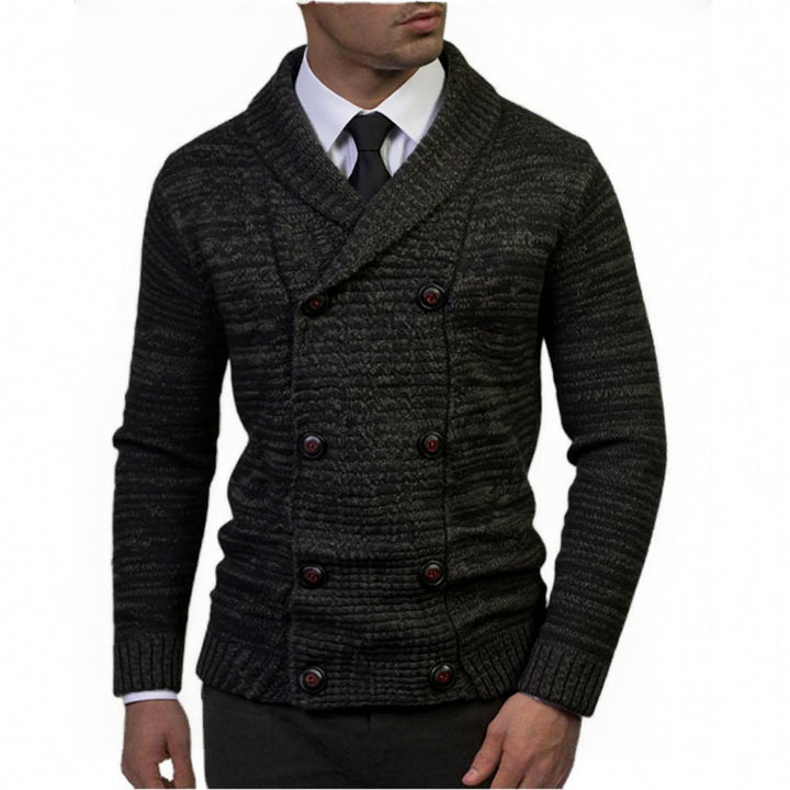 Elegant knitted sweater for men with double button closure and structured design Lune London
