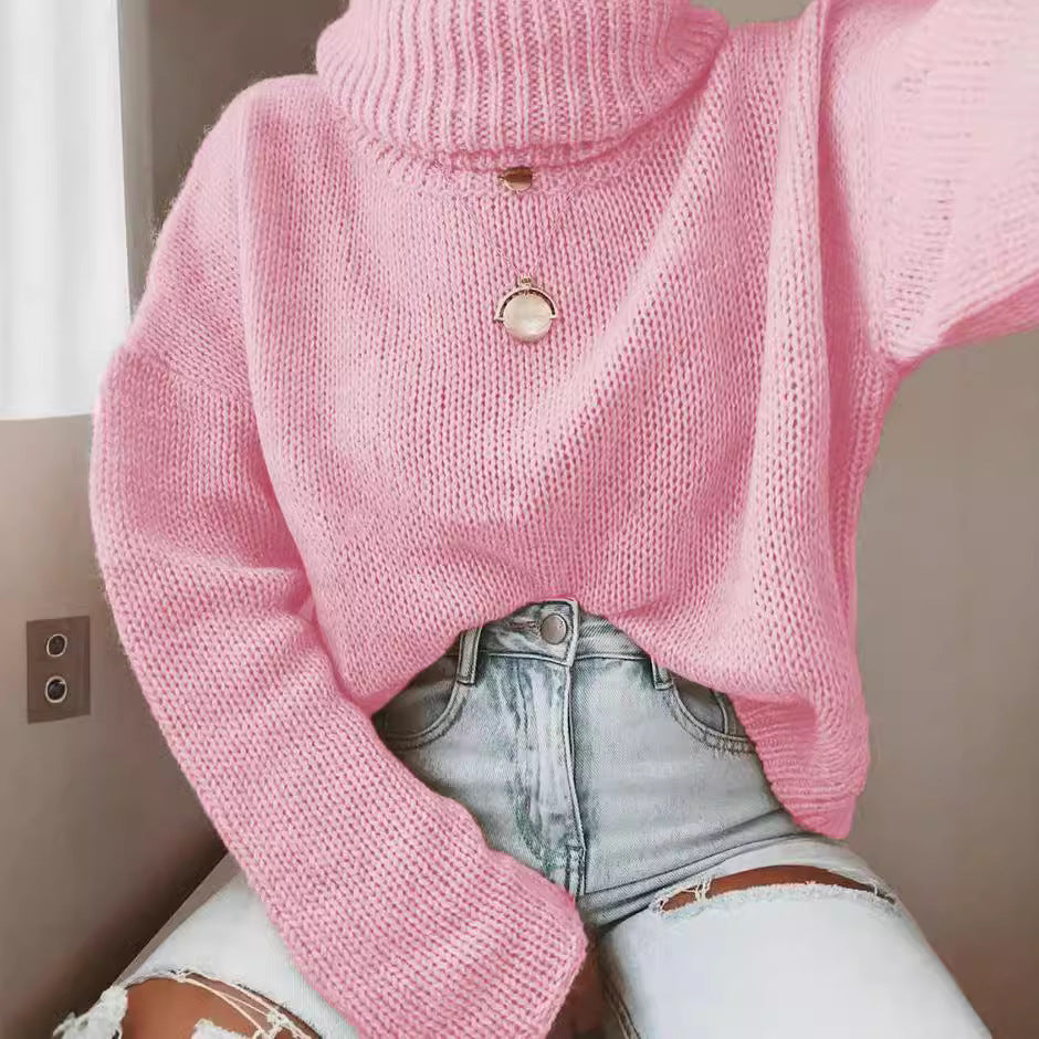 Knitted women's sweater with turtleneck and relaxed fit Lune London