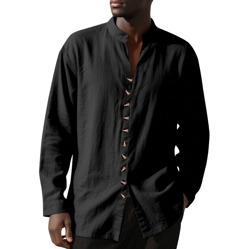 Men's long sleeve shirt with modern high collar and single button placket Lune London