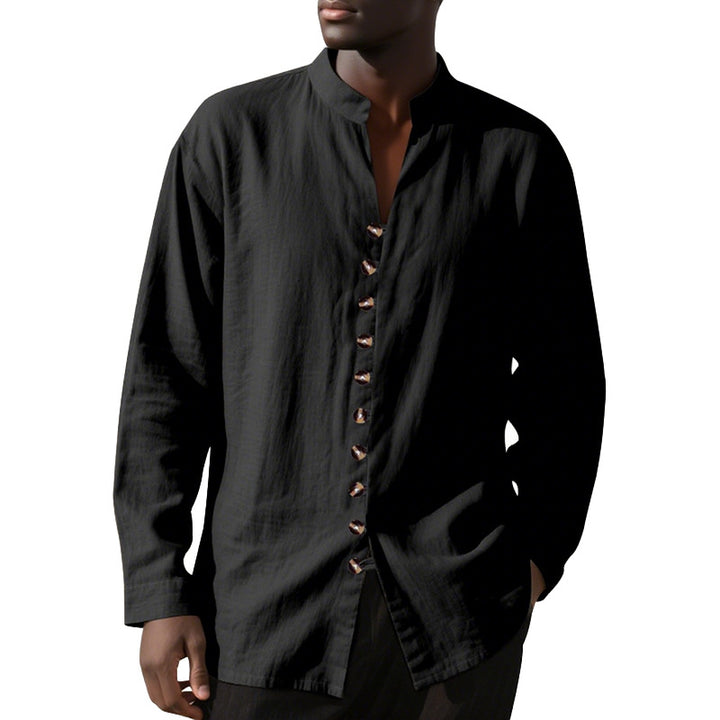 Men's long sleeve shirt with modern high collar and single button placket Lune London