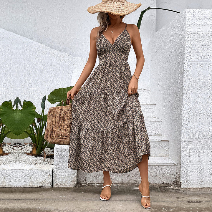 Women's Bohemian Maxi Dress with Adjustable Spaghetti Straps Lune London