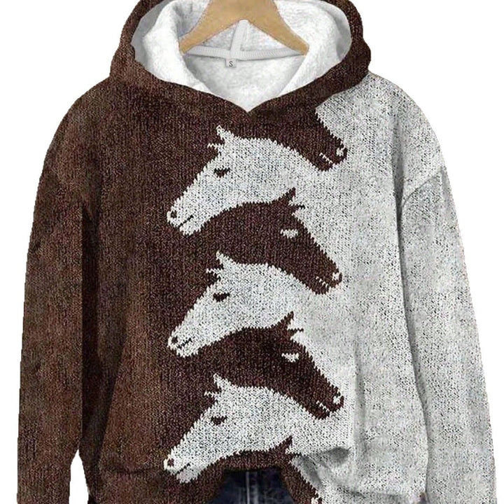 Women's Hoodie with Creative Horse Pattern and Comfortable Fit Lune London