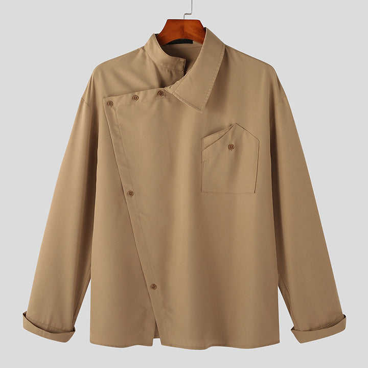 Chef jacket for men with modern high collar and practical chest pocket Lune London