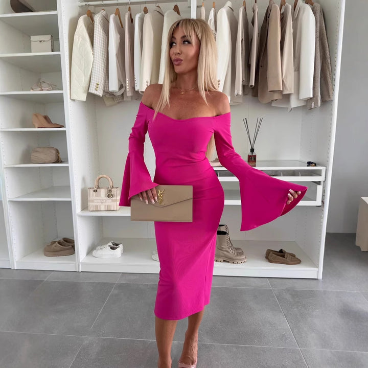 Off-shoulder midi dress for women with bell sleeves Lune London