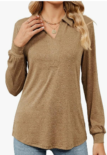 Women long sleeve blouse with polo collar and elegant cut Lune London