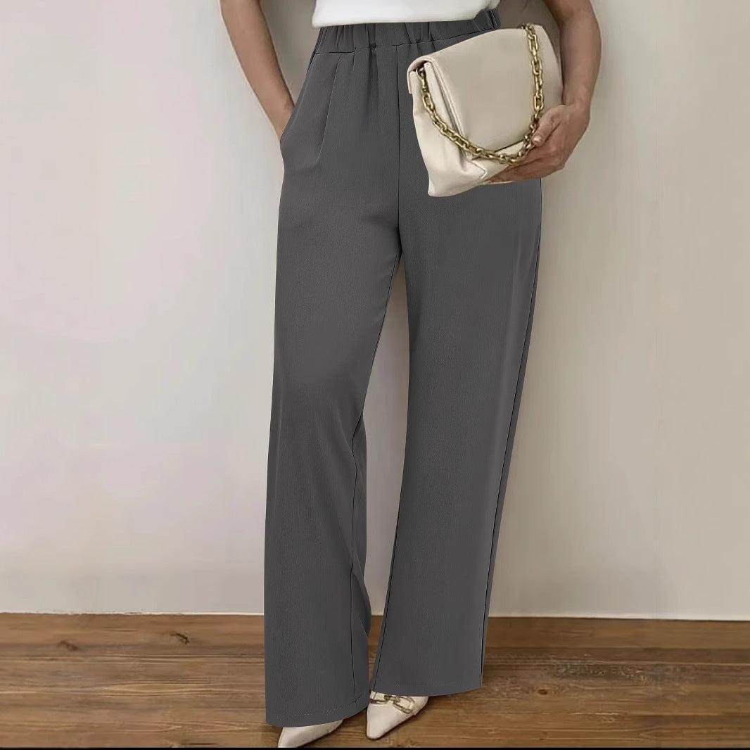 Wide-waisted fabric pants for women with elegant elastic belt Lune London