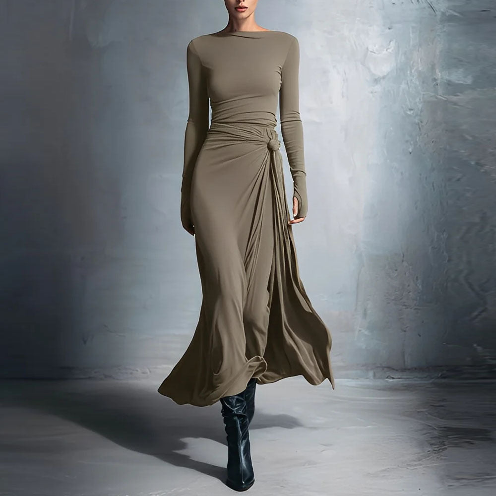 Women's elegant evening dress with long sleeves and wrap design Lune London