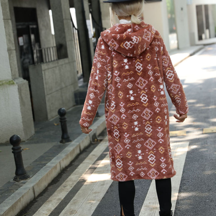 Long coat for women with Aztec pattern Lune London