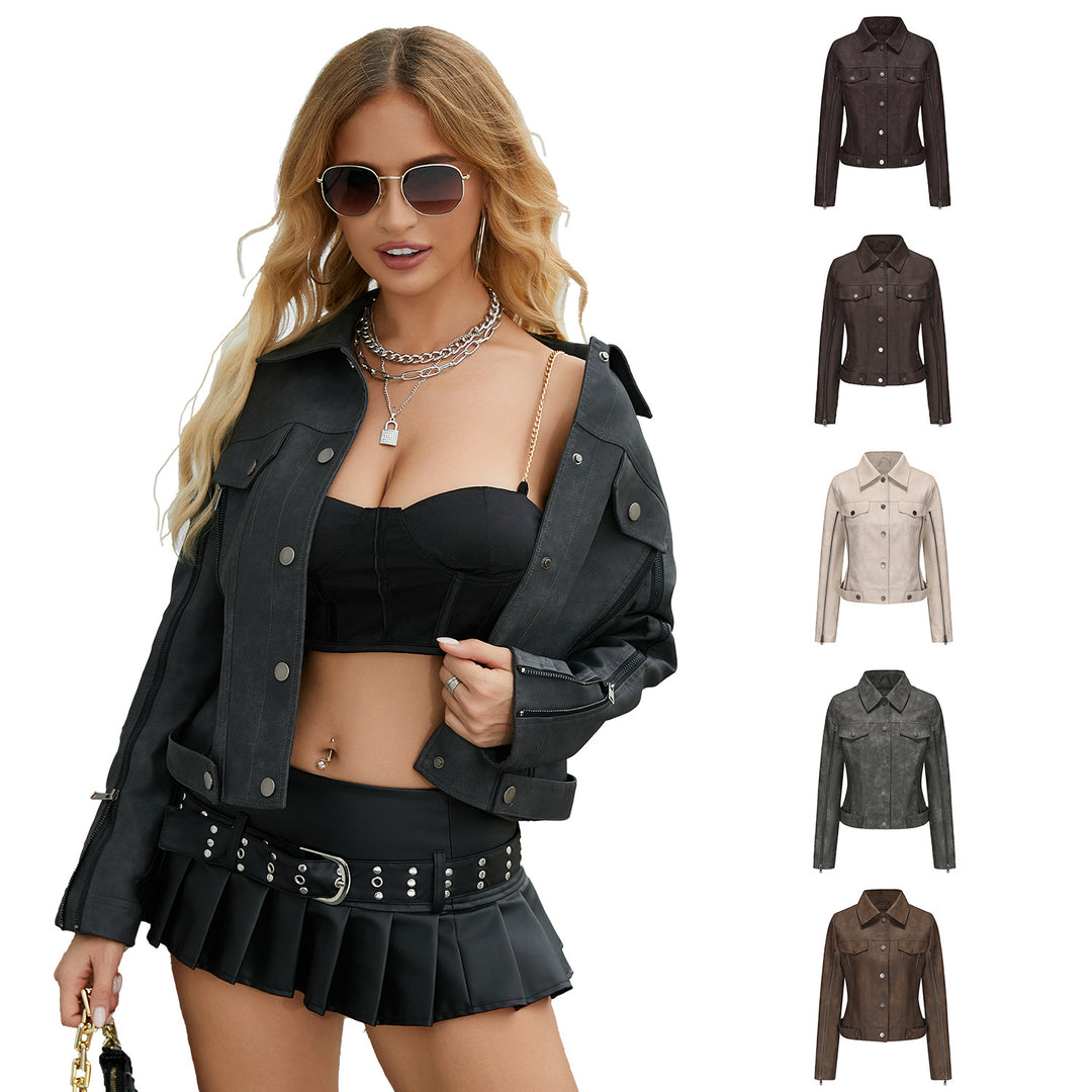Trendy short jacket for women in faux leather with zip details Lune London