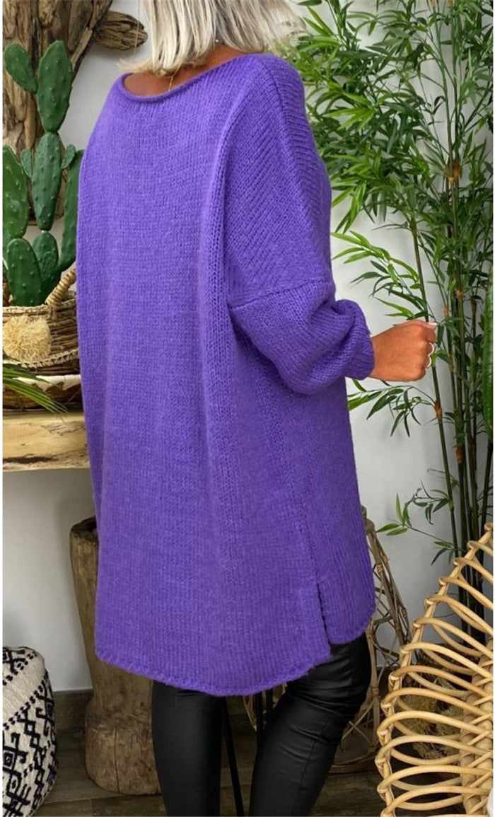 Women's Casual Oversized Long Sleeve Knitted Pullover with Side Slits Lune London