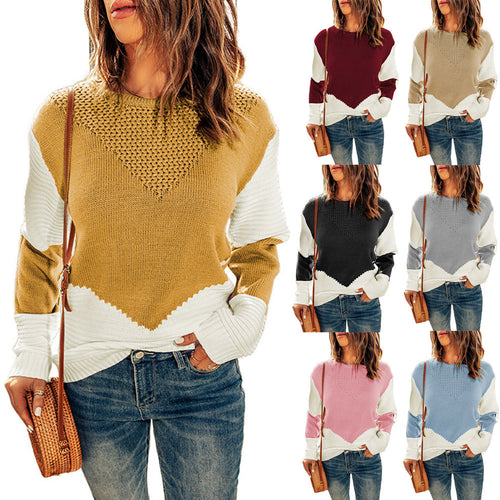Knitted sweater for women with a modern color block pattern and a textured design Lune London