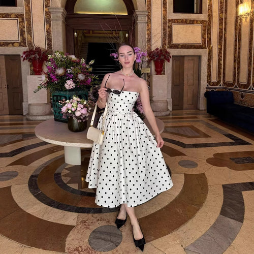 Polka dot cocktail dress for women with refined skirt Lune London