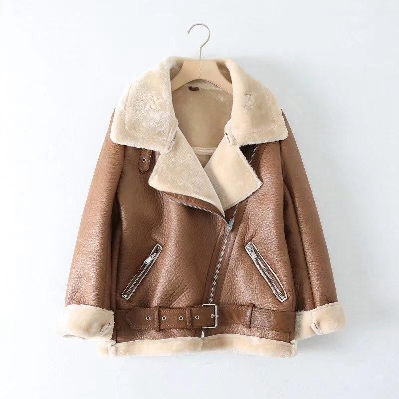 Casual faux leather jacket for women with warm lining and asymmetrical zips Lune London